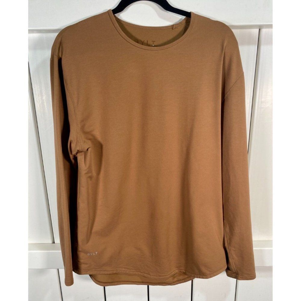 Bylt Men's Drop Cut/ Curved Hem Shirt Activewear Stretch Brown Large